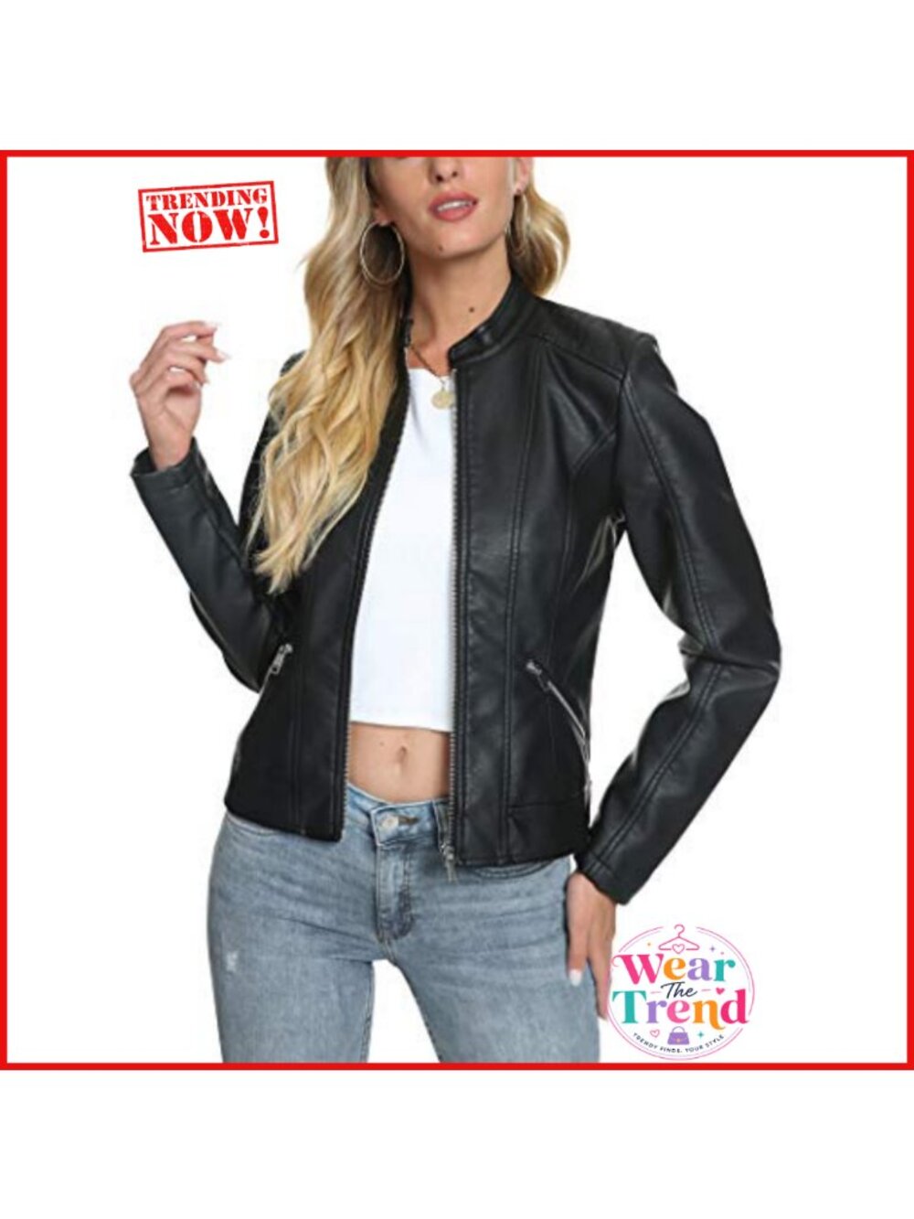 Stand Collar Faux Leather Jacket Slim Fit Moto Style Cold Weather